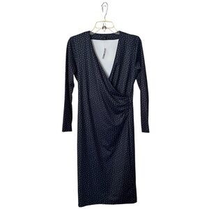 Ann Taylor Geo Refined Stretch Wrap Sheath Navy Small Dress NWT
